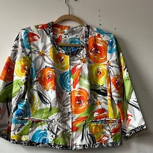 Peter Nygard Vintage Multicolor Floral Blazer; full front zipper size 16
